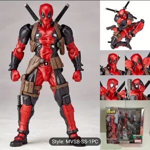 Deadpool Action Figure with Articulated Joints and Interchangeable Heads, PVC Co